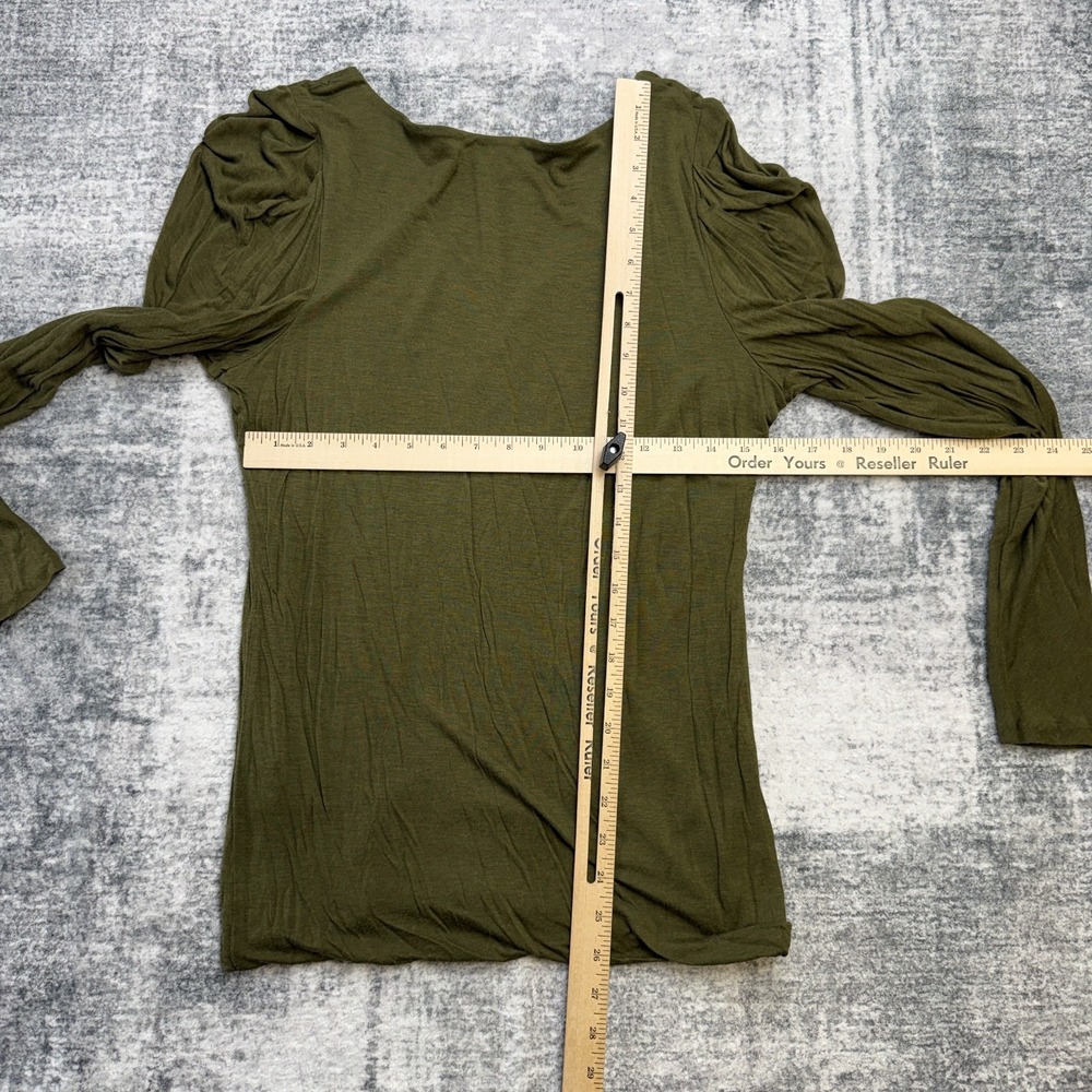 Vintage Ralph Lauren‎ Top Womens XL Olive Green Modal Wool Puff Shoulder Y2K - Picture 10 of 12